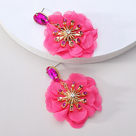 Blue Crystal Handmade Lace Edge Rose Flower Earrings for Elegant Women's Temperament and Luxury Ear Jewelry.