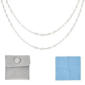 1m 925 chaînes à trombones en argent sterling, soudé, avec des sacs 1pc, 1 tissu PC