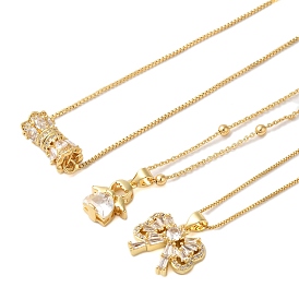 Brass Pave Clear Cubic Zirconia Pendant Necklaces for Women, Real 18K Gold Plated