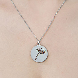 201 Stainless Steel Hollow Dandelion Pendant Necklace