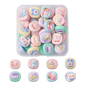 40Pcs 8 Styles Opaque Cute Cartoon Resin Cabochons, Rectangle