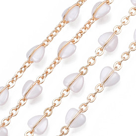 Brass Cable Chains, with Acrylic Heart, Unwelded, Light Gold