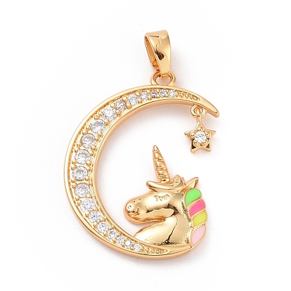Placage de crémaillère en laiton micro pavé pendentifs en zircone cubique claire, avec l'émail, plaqué longue durée, sans cadmium et sans plomb, lune et licorne et étoile