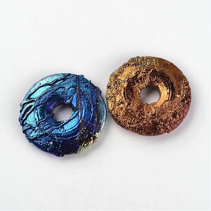 Galvanische natürliche Drachen Knochen Stein Anhänger, Donut / Pi-Scheibe, 47~49x9~10 mm, Bohrung: 9~10.5 mm