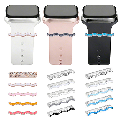 15Pcs 3 Colors Alloy Wave Watch Band Charms for Watch Loops Accesssories, with Rhinestone and Enamel