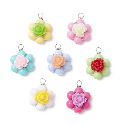 Подвески в виде роз из непрозрачной смолы, с акриловыми рамками для бусин и экологически чистой круглой медной проволокой, два тона