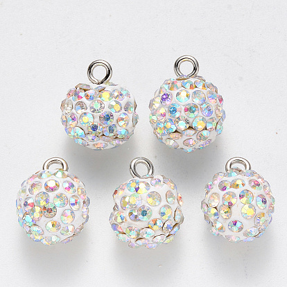 Подвески со стразами из полимерной глины, с железной петлей с платиновым покрытием, круглые, проложить диско-шар