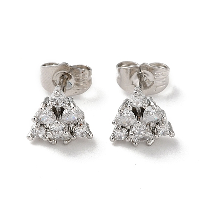 Brass Rhinestone Stud Earrings, Triangle