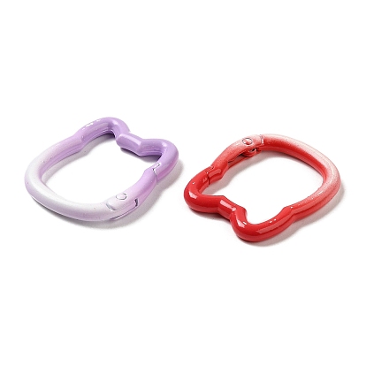 Spray Painted Alloy Spring Gate Rings, Gradient Color Cat Shape