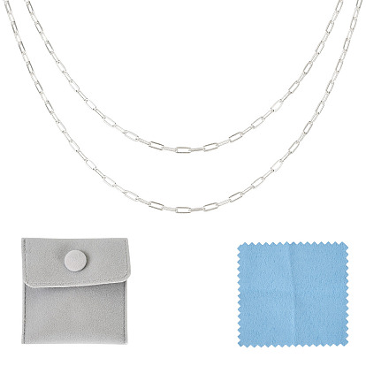 1m 925 chaînes à trombones en argent sterling, soudé, avec des sacs 1pc, 1 tissu PC
