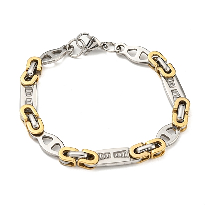 Two Tone 201 Stainless Steel Oval & Rectangle Link Chain Bracelet