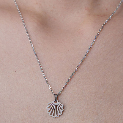 201 Stainless Steel Hollow Shell Pendant Necklace