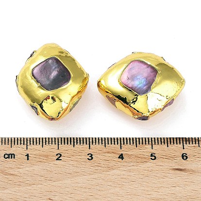 Rack Plating Brass Beads with Dyed Baroque Natural Keshi Pearl, Long-Lasting Plated, Rhombus