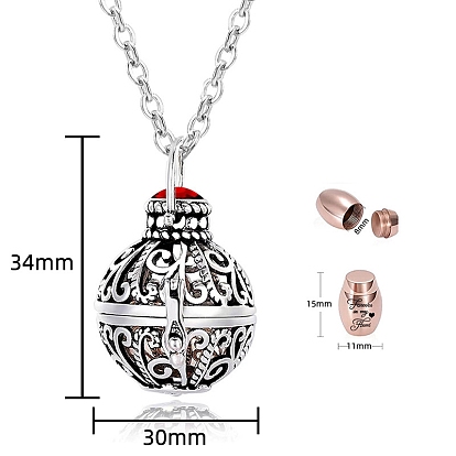 Stainless Steel Bead Cage Pendant Necklaces, Urn Ashes Necklace, Round