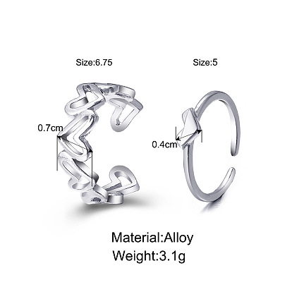 Chic Hollow Heart Joint Ring Set - Creative Black Glossy Love Rings (2pcs)