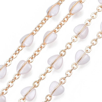 Brass Cable Chains, with Acrylic Heart, Unwelded, Light Gold