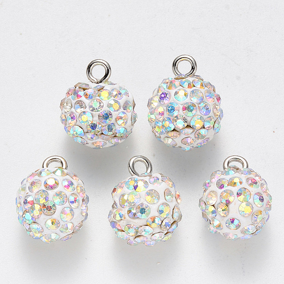 Подвески со стразами из полимерной глины, с железной петлей с платиновым покрытием, круглые, проложить диско-шар