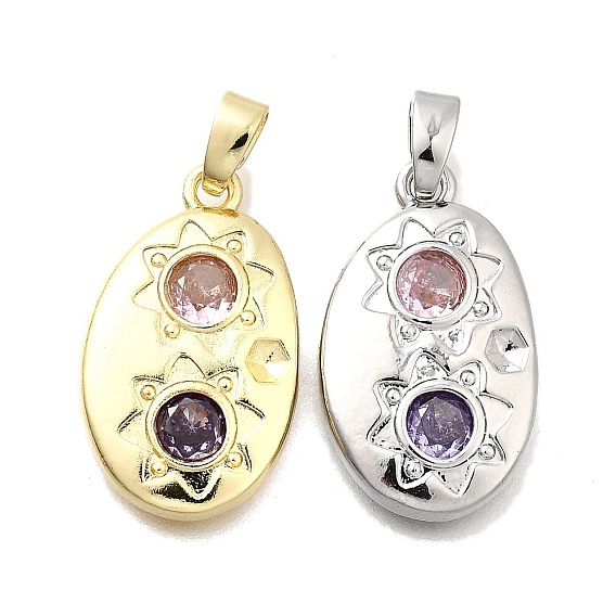 Латунные микро проложить кубического циркония подвески, овал с солнечными подвесками