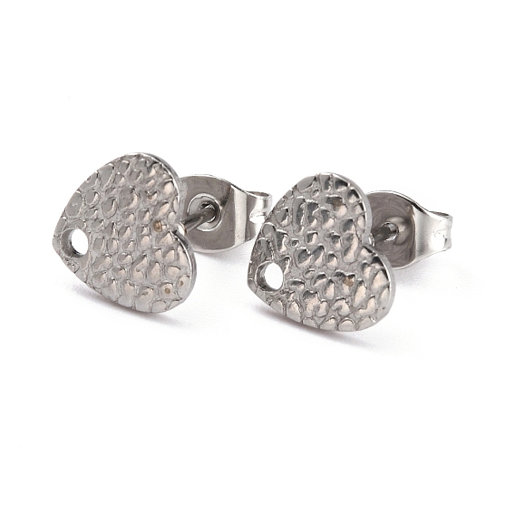 Ионное покрытие (ip) 304 детали серьги-гвоздики из нержавеющей стали, с ушными гайками / серьгами и отверстием, текстурированная форма сердца с рыбьей чешуей