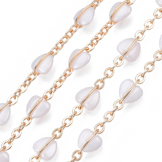 Brass Cable Chains, with Acrylic Heart, Unwelded, Light Gold