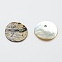 Flat Round Natural Akoya Shell Pendants, Mother of Pearl Shell Pendants, 15x1mm, Hole: 1mm, about 1440pcs/bag