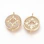 Brass Micro Pave Cubic Zirconia Links, Flat Round, Nickel Free