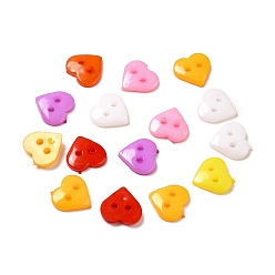 Acrylic Sewing Buttons for Costume Design, Heart Buttons, 2-Hole, Dyed