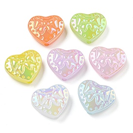 UV Plating Iridescent Acrylic Beads, Heart with Bowknot Pattern