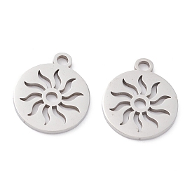 201 Stainless Steel Pendants, Laser Cut, Manual Polishing, Flat Round with Sun