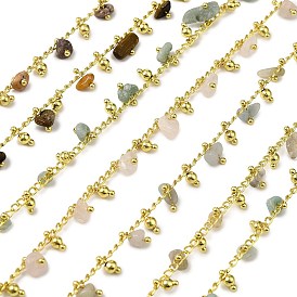 Звенья цепи из латунных самородков ручной работы, с бусинами из натуральных камней и катушкой, долговечный, стойки покрытие, пайки, без свинца и без кадмия, реальный 18 k позолоченный
