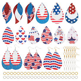 Superfindings 184 kits de fabrication de boucles d'oreilles en cuir PU de style américain bricolage, y compris 24 pendentifs pcs, crochets et anneaux de saut en laiton