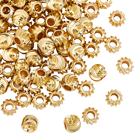 200Pcs Brass Spacer Beads, Long-Lasting Plated, Corrugated Round