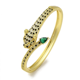Brass Pave Green Cubic Zirconia Leopard Hinged Bangle for Women