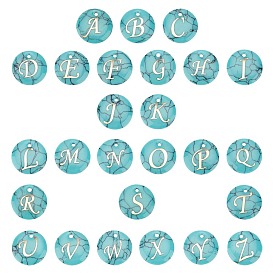 SUNNYCLUE DIY Jewelry Pendants Making Kits, with Synthetic Turquoise Charms, with Plastic Alphabet, Flat Round