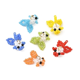 Colgantes de vidrio con cuentas redondas de Miyuki, encantos de peces de colores, con 304 anillo de salto de acero inoxidable