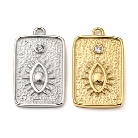 304 Stainless Steel Pendants, with Crystal Rhinestone, Rectangle with Evil Eye Charm