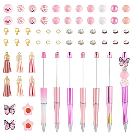 Пластиковые шариковые ручки, шариковая ручка, с деревянных бусин, Латунные бусины со стразами , железа горный хрусталь разделительные бусинки, Сплав застежками когтя омара, 304 кольца прыжок из нержавеющей стали