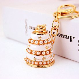Adorable Pearl Cake Couple Birthday Gift Food Keychain Pendant Accessory