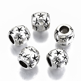 Европейские сплавочные бусины тибетского стиля , баррель со звездой, без кадмия и без свинца
