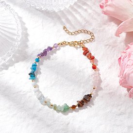 Pulseras de cuentas de cuarzo rosa natural, amatista, apatita, aguamarina, aventurina verde, ojo de tigre y cornalina para mujer., con 304 prolongadores de cadena de acero inoxidable