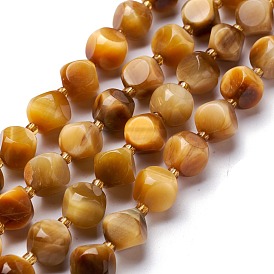 Natural Tiger Eye Beads Strand, with Seed Beads, Six Sided Celestial Dice