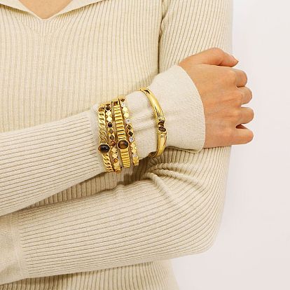 316 Браслеты на шарнирах из хирургической нержавеющей стали с имитацией жемчуга, кубическим цирконием и тигровым глазом для женщин