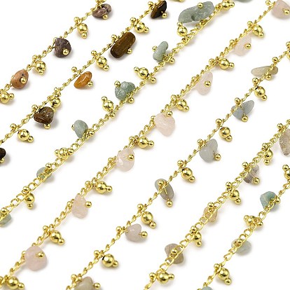 Звенья цепи из латунных самородков ручной работы, с бусинами из натуральных камней и катушкой, долговечный, стойки покрытие, пайки, без свинца и без кадмия, реальный 18 k позолоченный