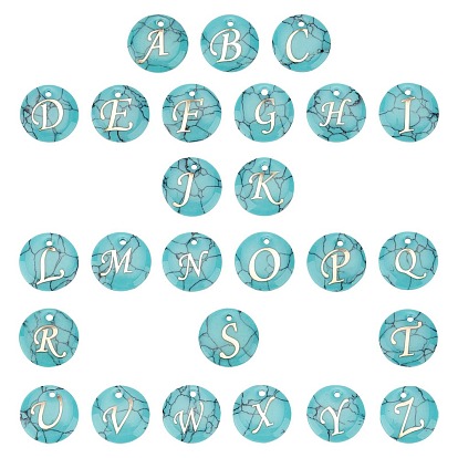 DIY Jewelry Pendants Making Kits, with Synthetic Turquoise Charms, with Plastic Alphabet, Flat Round