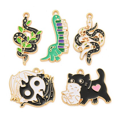 Alloy Enamel Pendants, Golden, Snake/Dinosaur/Dragon/ Cat Charm