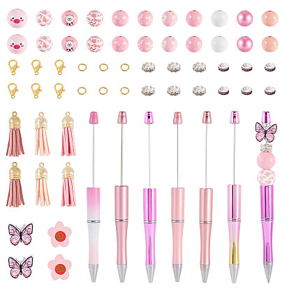 Пластиковые шариковые ручки, шариковая ручка, с деревянных бусин, Латунные бусины со стразами , железа горный хрусталь разделительные бусинки, Сплав застежками когтя омара, 304 кольца прыжок из нержавеющей стали