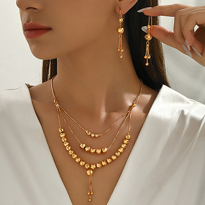 Винтажное латунное многослойное ожерелье и серьги с круглыми бусинами и кисточками для женщин.