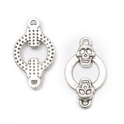 Tibetan Style Alloy Connector Charms, Ring with Skull