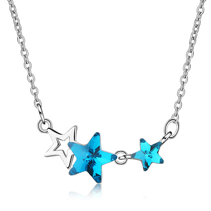 Artificial Blue Crystal Necklace Female Pentagonal Star Short Clavicle Chain Simple Necklace Necklace