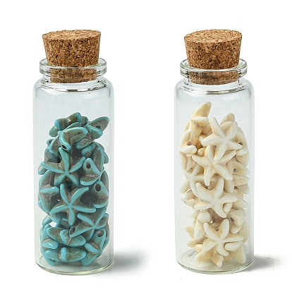 2шт. прозрачная стеклянная бутылка для желаний, балансировка драгоценных камней викка, с морскими звездами, синтетическими бирюзовыми бусинами, дрейфующими чипсами внутри